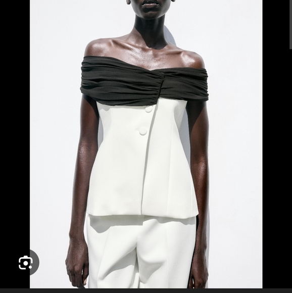 Zara Black and White Off-Shoulder Top - Picture 1 of 3